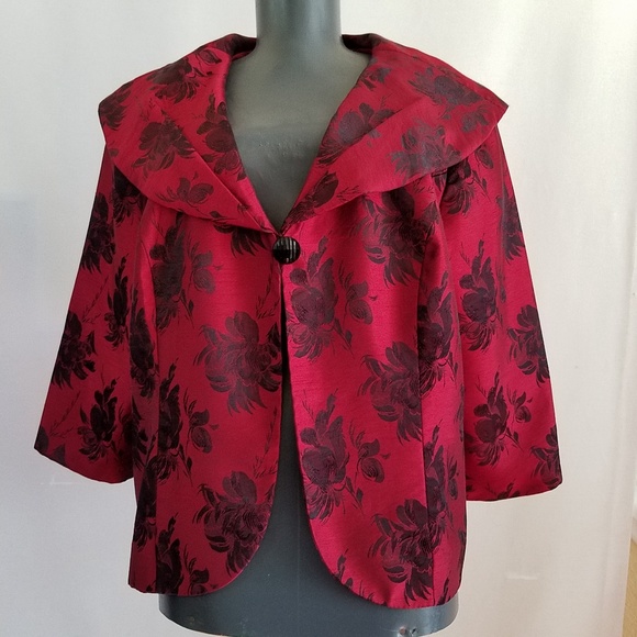 Le Bos Black and Red Floral One Button Jacket Sz18 - Picture 3 of 8